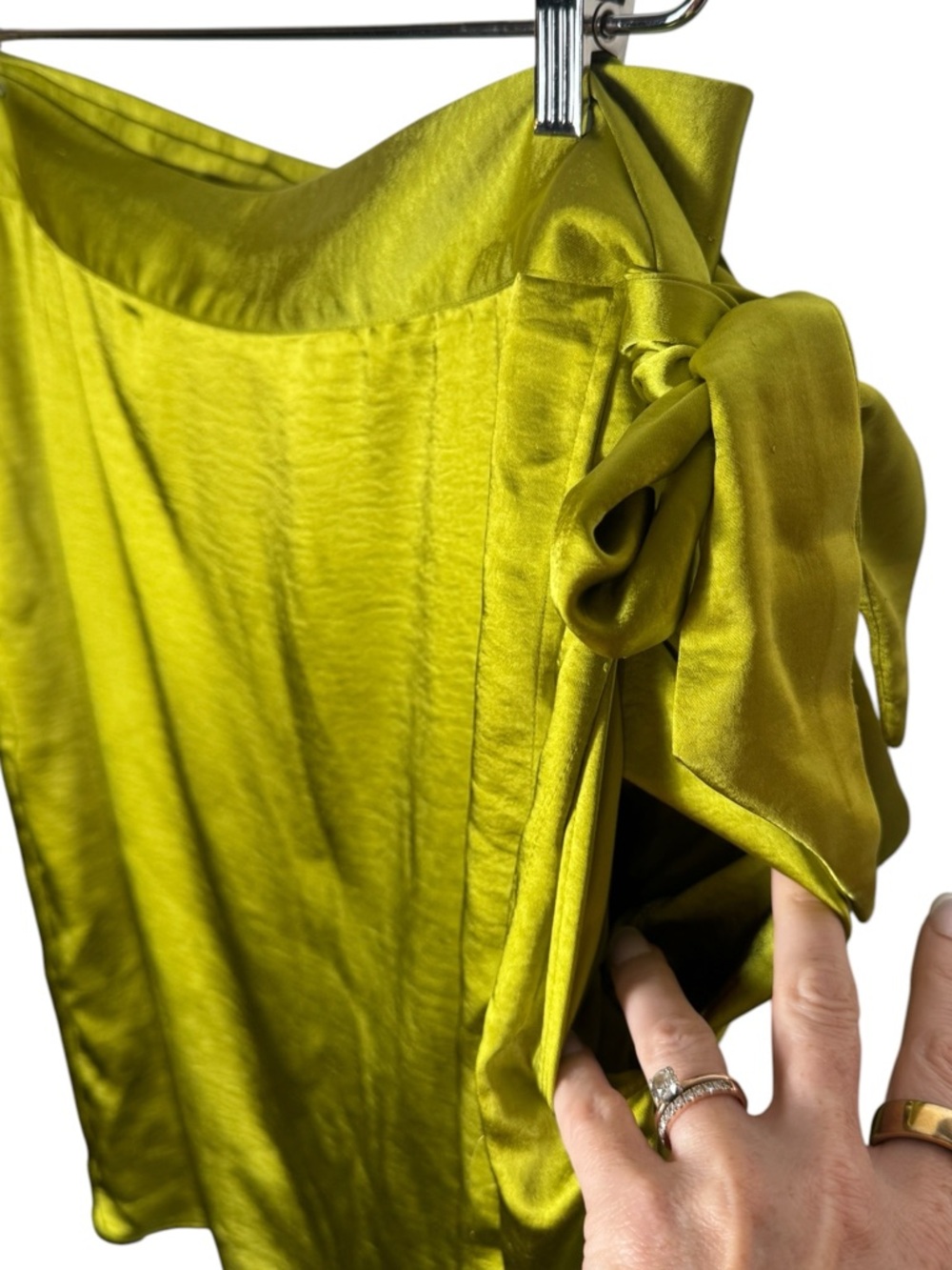 Wildfang The Empower Satin Wrap Skirt in Chartreuse, Size XL - Picture 6 of 8
